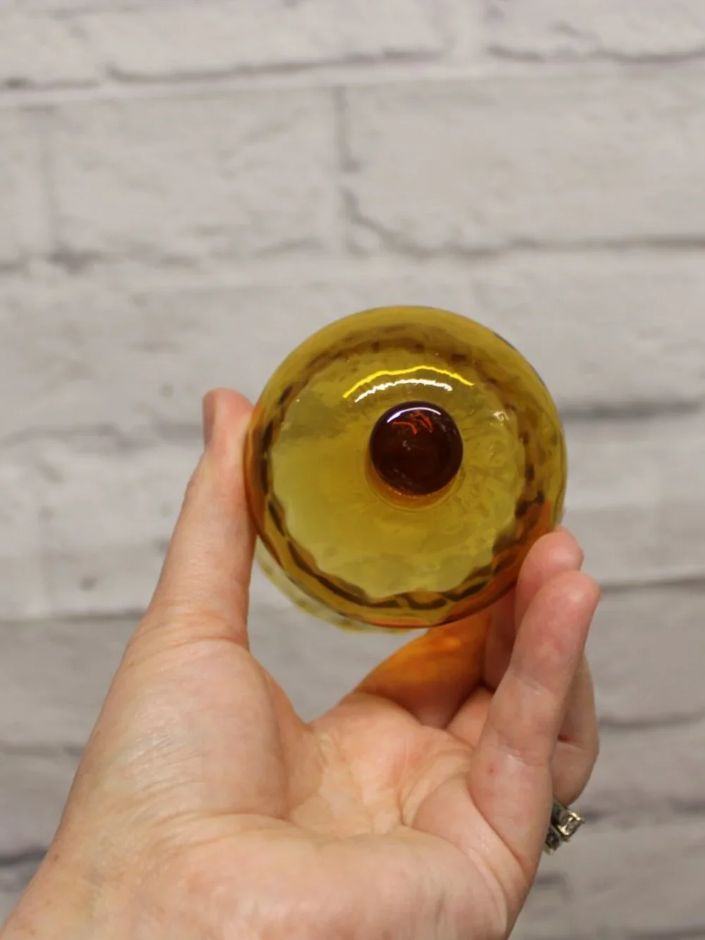 Vintage Amber Glass Honeycomb Peg Votive Candle Holder